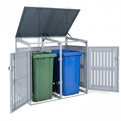 Outdoor Trash Can Shed for 2 Bins with Gas Struts