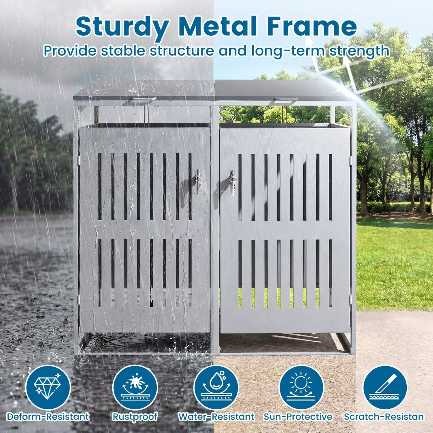 Outdoor Trash Can Shed for 2 Bins with Gas Struts