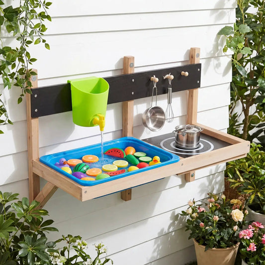 Wall Mounted Mud Kitchen Play Set by DirectDeals with black panel and green scoop on Tampa Home & Garden Store