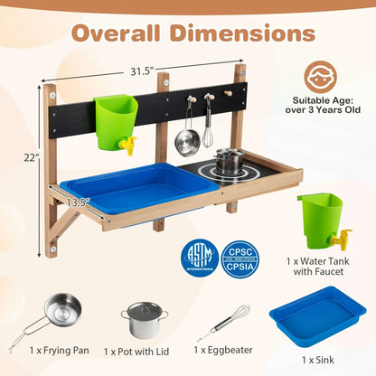 Wall Mounted Mud Kitchen for Kids Ages 3