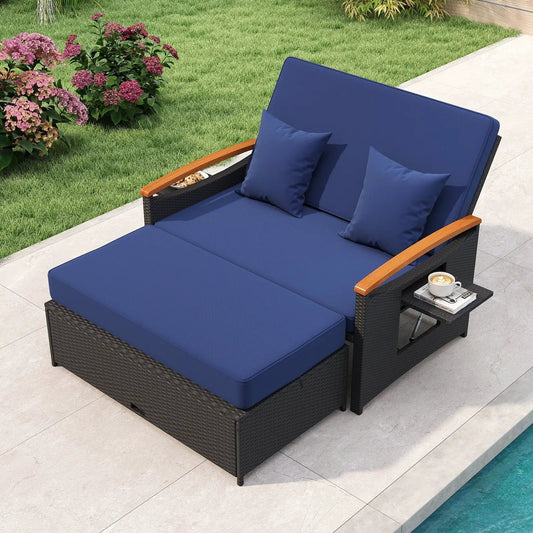 DirectDeals cooling gel memory foam dog bed for medium dogs in navy blue on wicker sofa on Tampa Home & Garden Store