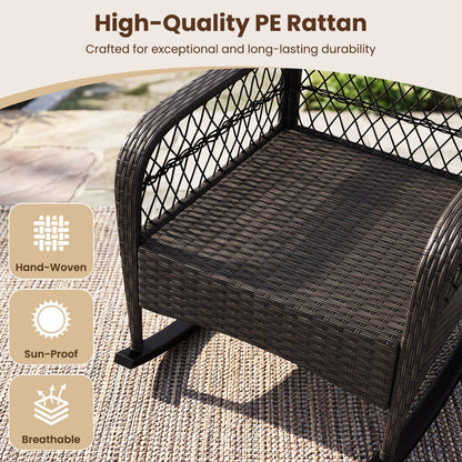 Outdoor wicker rocking chair DirectDeals dark brown PE rattan with woven seat 400 LBS capacity on Tampa Home & Garden Store