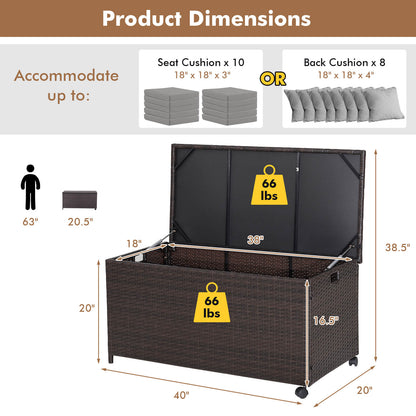 Caja de almacenamiento de mimbre para exteriores con forro con cremallera - 50 galones