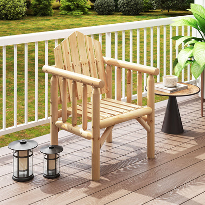 Outdoor Wood Armchair Wooden Patio Dining Chair with Armrests