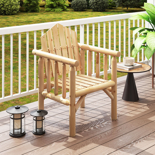 Outdoor Wood Armchair Wooden Patio Dining Chair with Armrests - Tampa Home & Garden Store