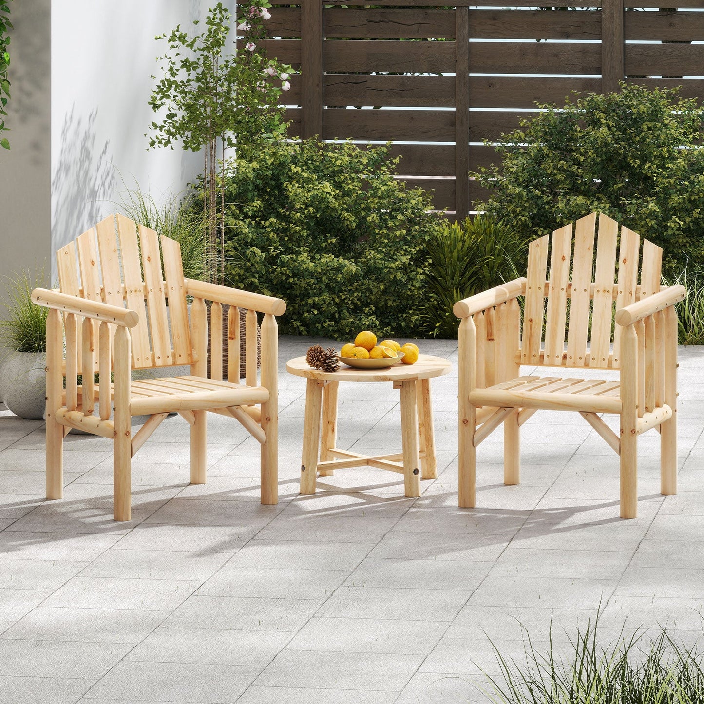 Outdoor Wood Armchair Wooden Patio Dining Chair with Armrests