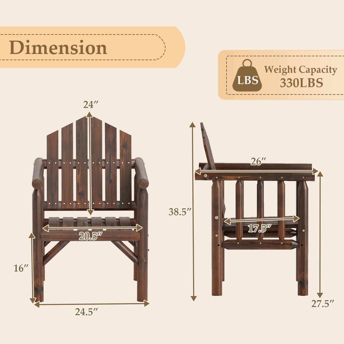 Outdoor Wood Armchair Wooden Patio Dining Chair with Armrests