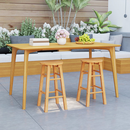 24-Inch Outdoor Wood Bar Stools Set of 2 with Round Seat and Footrest - Tampa Home & Garden Store