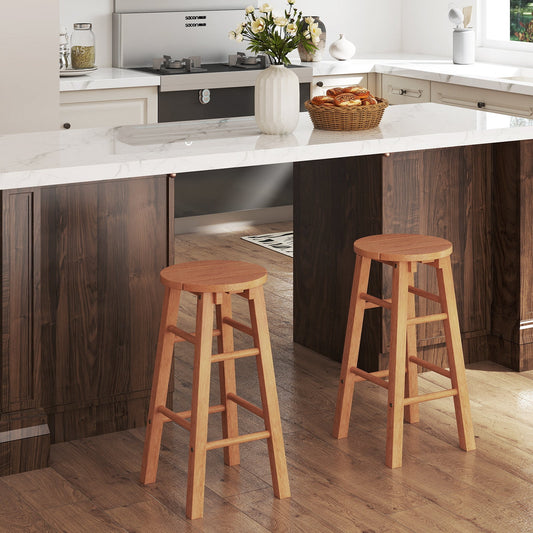 24-Inch Outdoor Wood Bar Stools Set of 2 with Round Seat and Footrest - Tampa Home & Garden Store