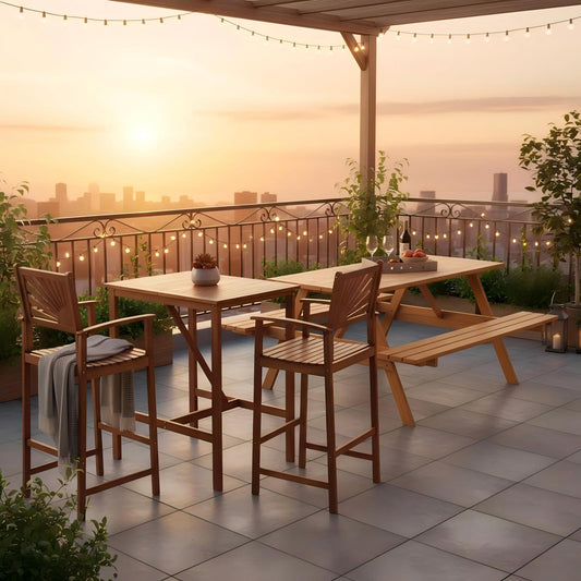 Outdoor Wood Picnic Table with Benches & Bar Table with 2 Stools - Tampa Home & Garden Store