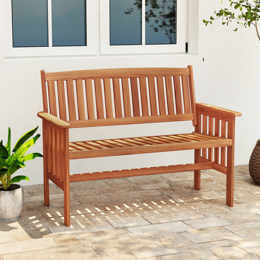 Outdoor Wood Garden Bench 2-Person Patio Park Bench with Backrest Armrests and Slatted Seat - Tampa Home & Garden Store