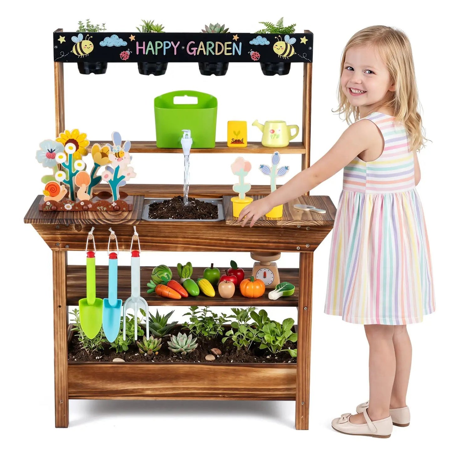 Outdoor Wooden Mud Kitchen With Water Faucet