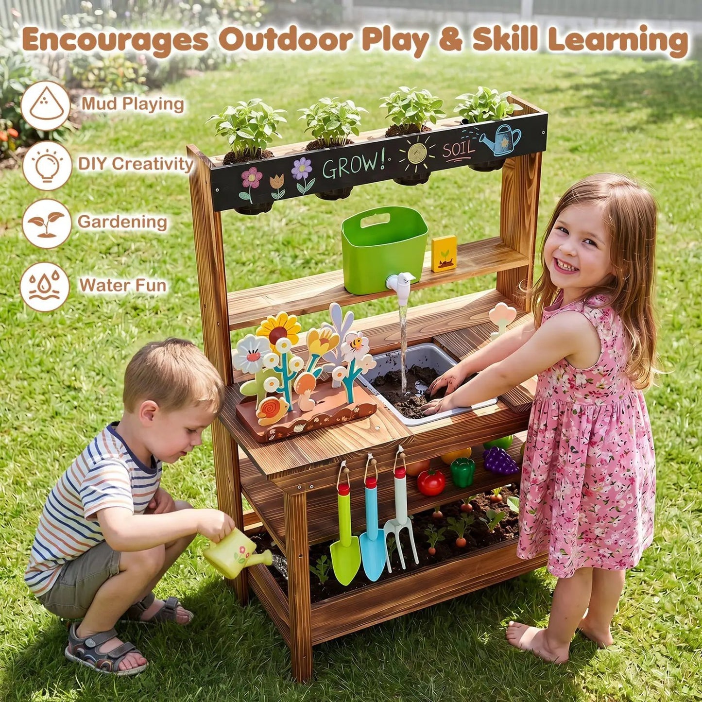 Outdoor Wooden Mud Kitchen With Water Faucet