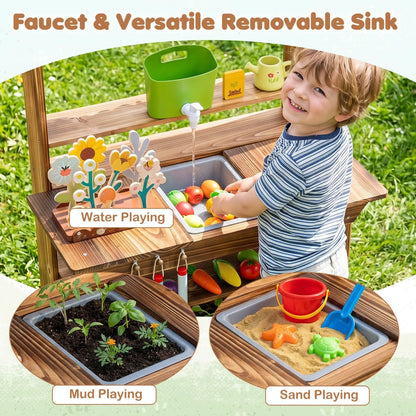 Outdoor Wooden Mud Kitchen With Water Faucet