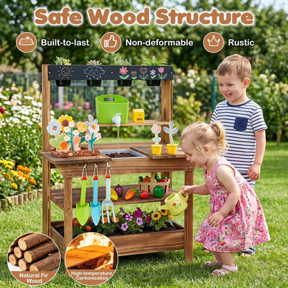 Outdoor Wooden Mud Kitchen With Water Faucet