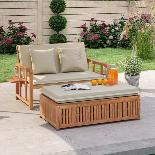 Tumbona de jardín de madera con respaldo de 4 niveles y cojines extraíbles - Blanco
