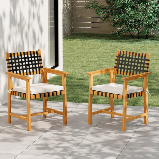 Outdoor Wooden Dining Chair Set of 2 with Armrests and Curved Back-White - Tampa Home & Garden Store