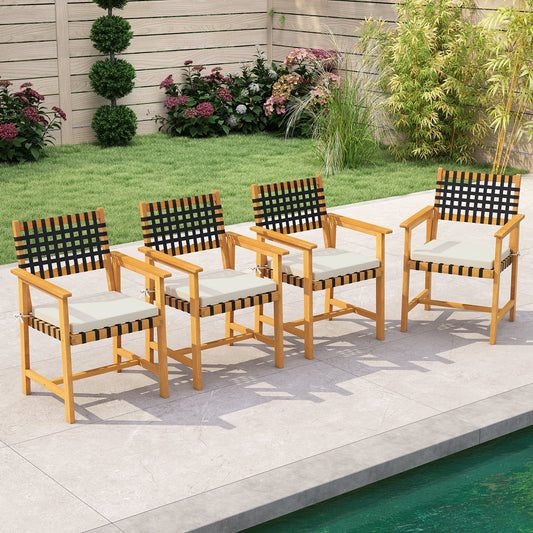Outdoor Wooden Dining Chair Set of 2 with Armrests and Curved Back-White - Tampa Home & Garden Store