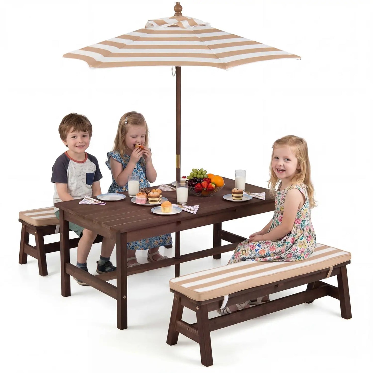 Outdoor Wooden Kids Picnic Table with Umbrella