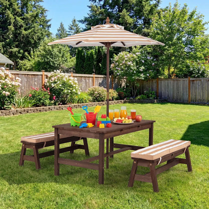Outdoor Wooden Kids Picnic Table with Umbrella