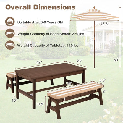 Outdoor Wooden Kids Picnic Table with Umbrella