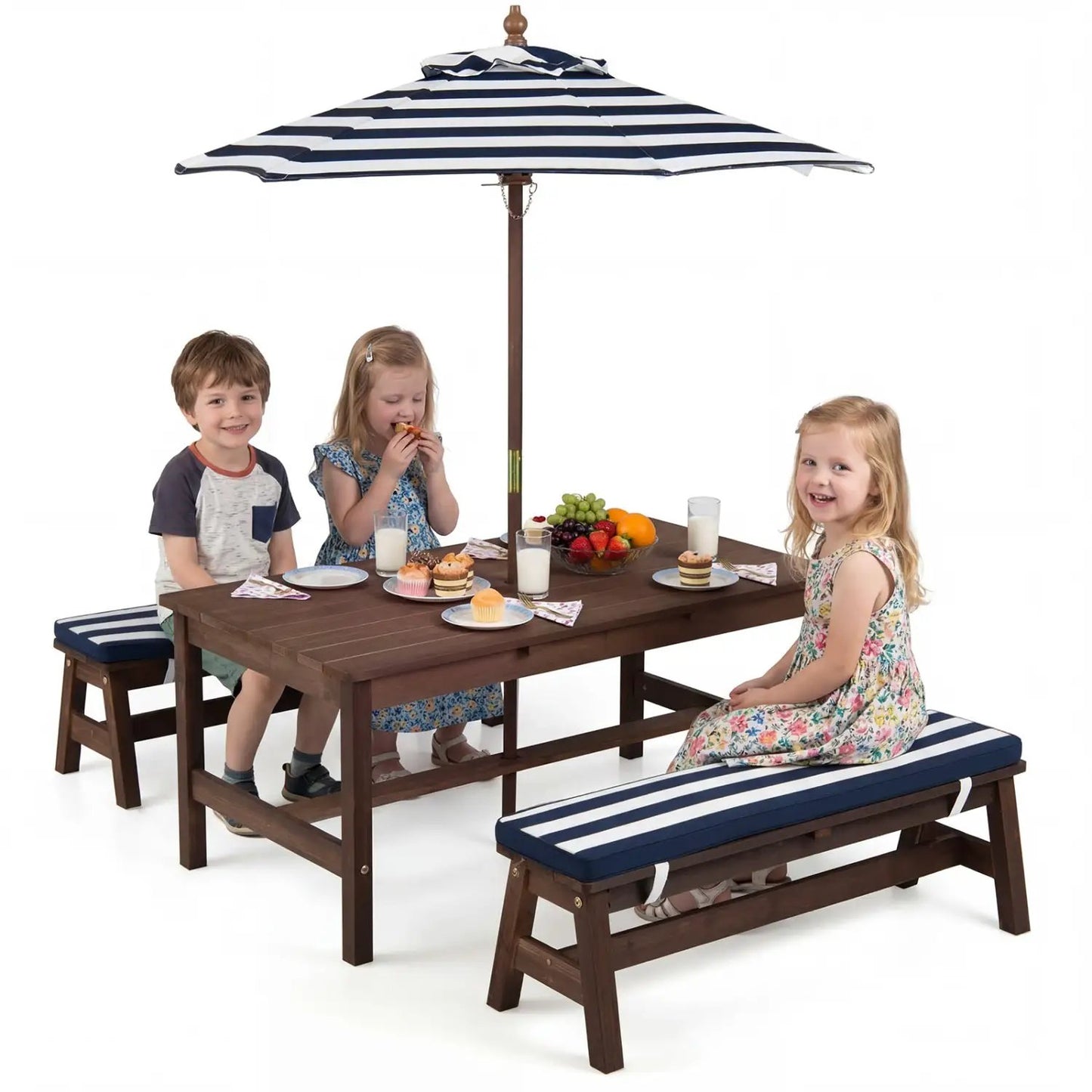 Outdoor Wooden Kids Picnic Table with Umbrella