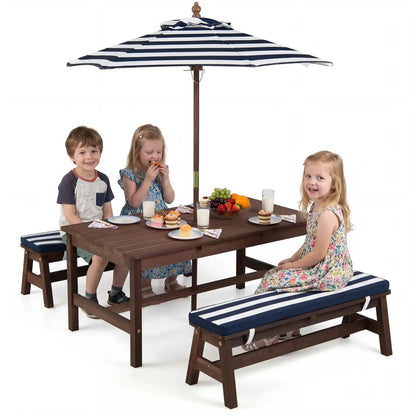 Outdoor Wooden Kids Picnic Table with Umbrella