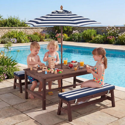 Outdoor Wooden Kids Picnic Table with Umbrella