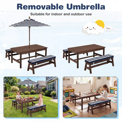 Outdoor Wooden Kids Picnic Table with Umbrella