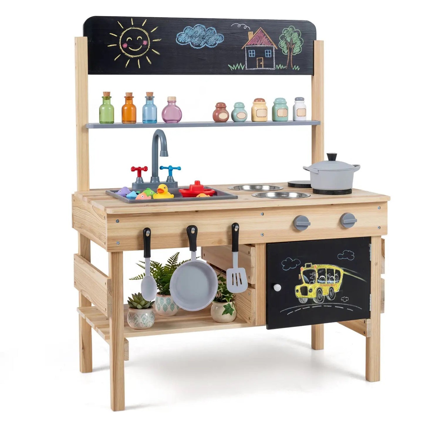 Outdoor Wooden Mud Kitchen for Kids with Sink