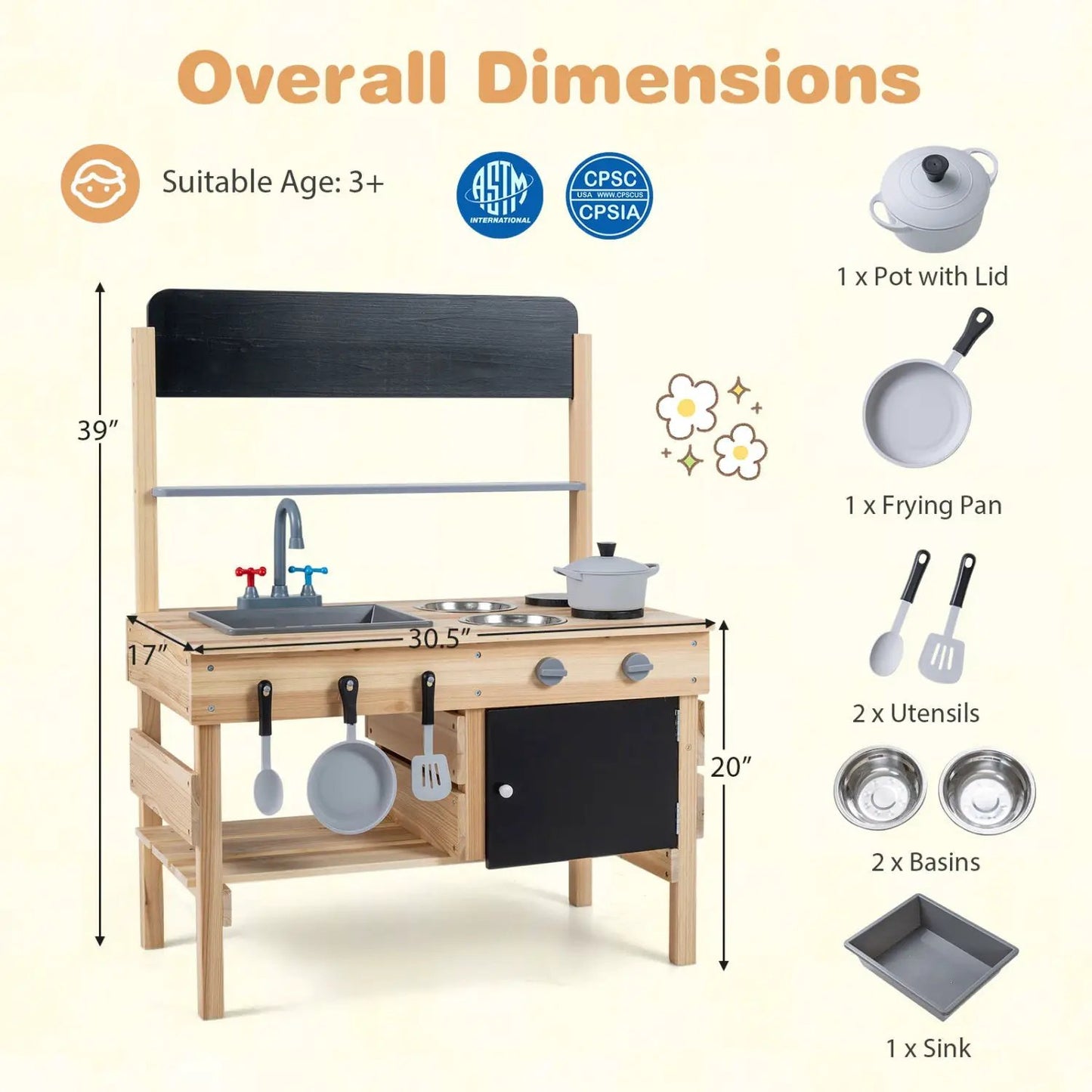 Outdoor Wooden Mud Kitchen for Kids with Sink