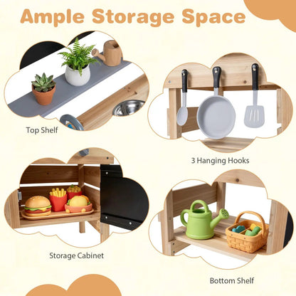 Outdoor Wooden Mud Kitchen for Kids with Sink