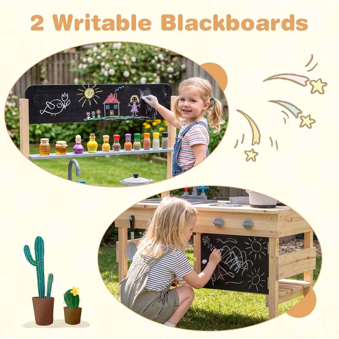 Outdoor Wooden Mud Kitchen for Kids with Sink