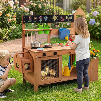 Outdoor Wooden Mud Kitchen with Planter and Sink