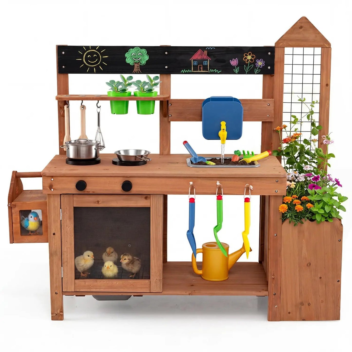 Outdoor Wooden Mud Kitchen with Planter and Sink