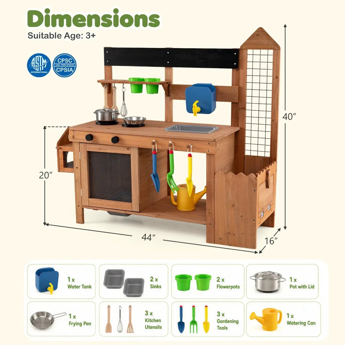 Outdoor Wooden Mud Kitchen with Planter and Sink