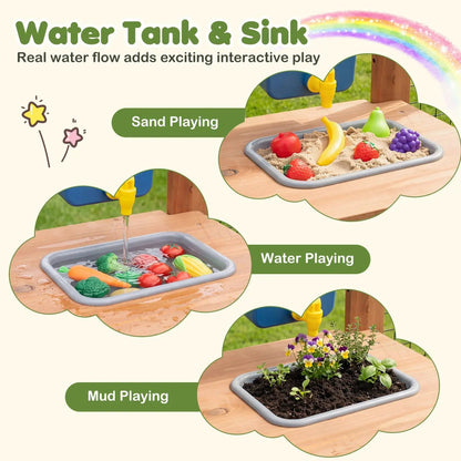 Outdoor Wooden Mud Kitchen with Planter and Sink