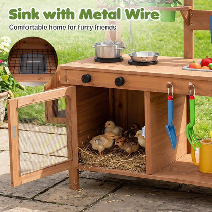 Outdoor Wooden Mud Kitchen with Planter and Sink