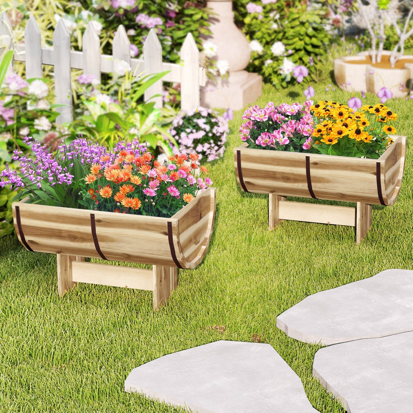Macetero de madera para exterior con patas para flores, hierbas, verduras, frutas