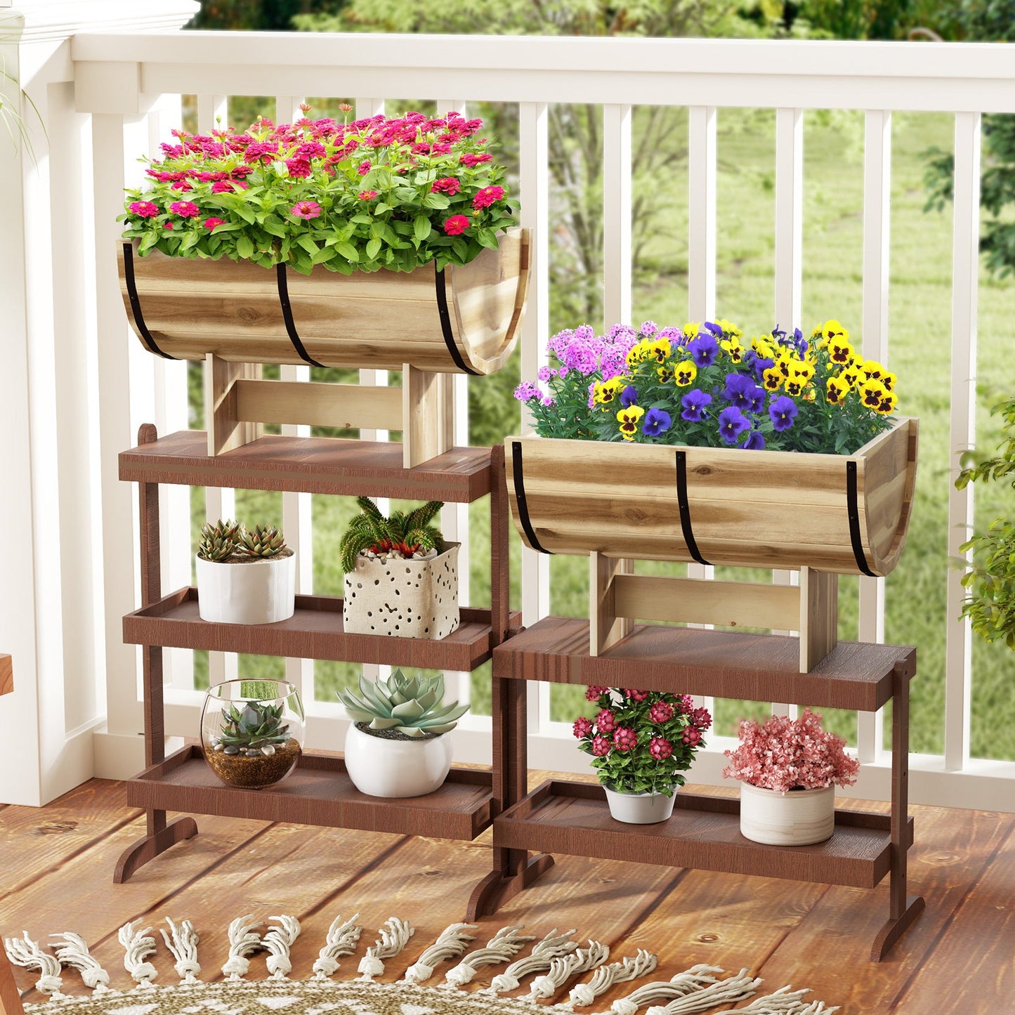 Macetero de madera para exterior con patas para flores, hierbas, verduras, frutas