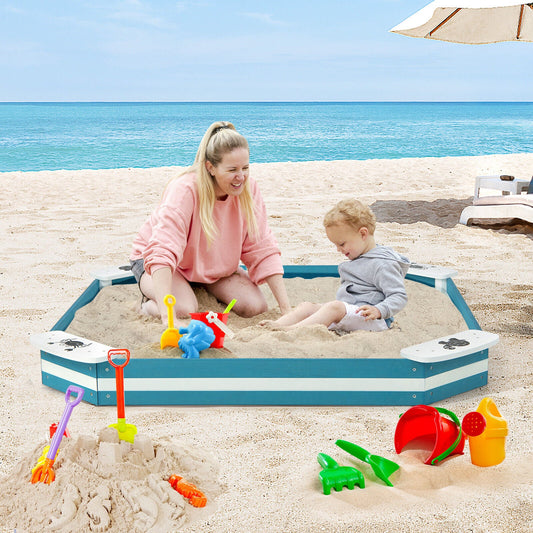 Outdoor Solid Wood Sandbox with 4 Built-in Animal Patterns Seats - Tampa Home & Garden Store