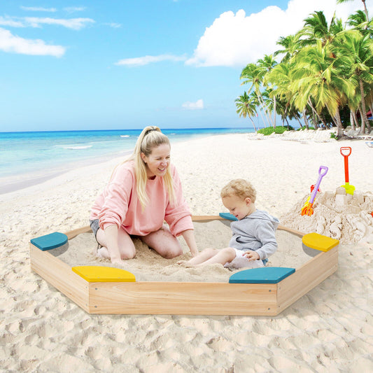 Outdoor Solid Wood Sandbox with 6 Built-in Fan-shaped Seats - Tampa Home & Garden Store