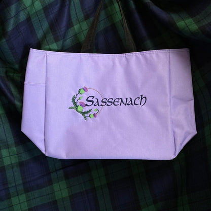 Outlander Sassenach Scottish Thistle Embroidered Heavy Canvas Tote Bag Gusseted Grocery Sack - Tampa Home & Garden Store