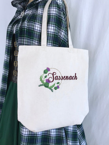 Outlander Sassenach Scottish Thistle Embroidered Heavy Canvas Tote Bag Gusseted Grocery Sack - Tampa Home & Garden Store