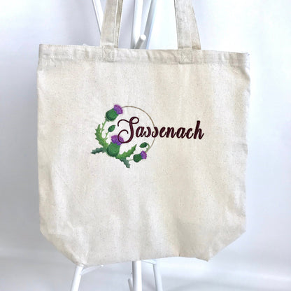 Outlander Sassenach Scottish Thistle Embroidered Heavy Canvas Tote Bag Gusseted Grocery Sack - Tampa Home & Garden Store