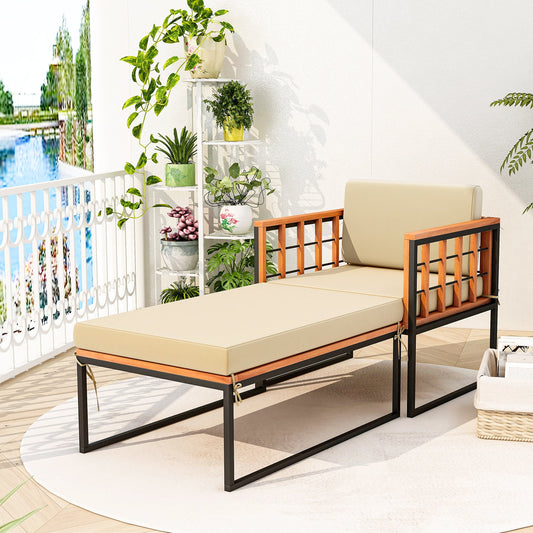 Patio Acacia Wood Armchair with Long Ottoman and Seat Back Cushions - Tampa Home & Garden Store