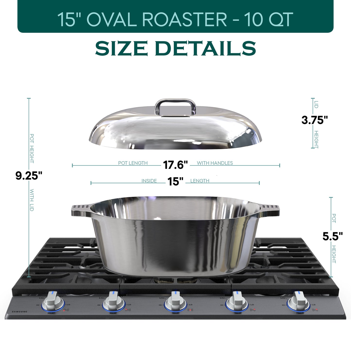Oval Dutch Oven with Lid - 10 Quart (15 Inch) - Tampa Home & Garden Store