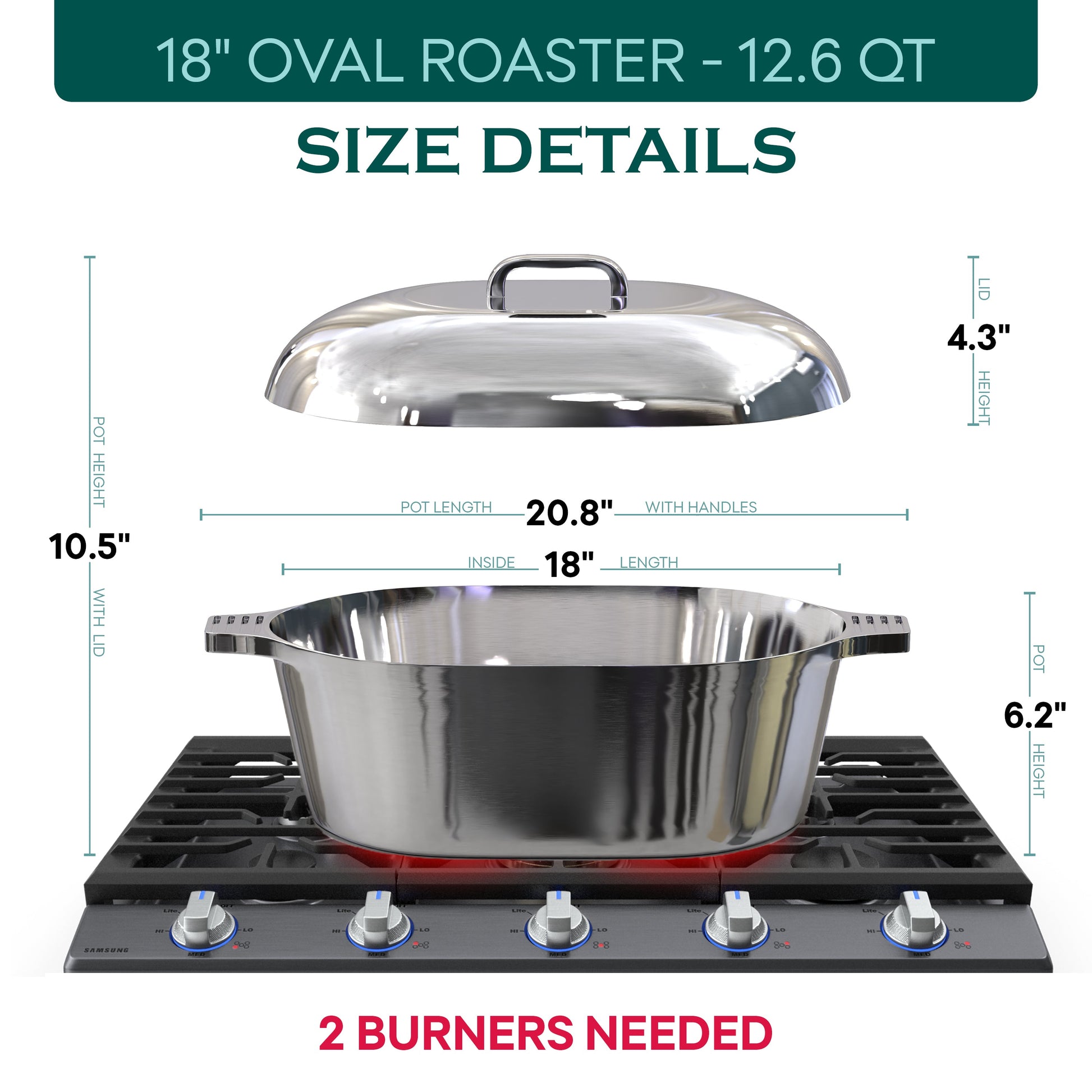 Oval Dutch Oven with Lid - 12.6 Quart (18 Inch) - Tampa Home & Garden Store