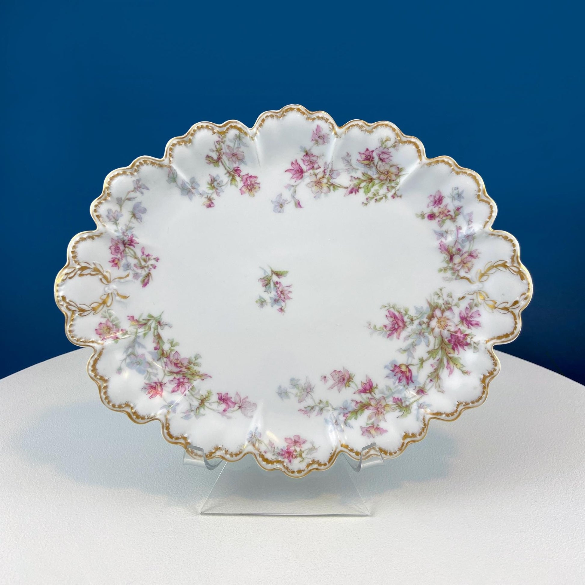 Oval Haviland Limoges Platter with Scalloped Edge. Stunning Porcelain Serving Dish. Wild Roses Motif. French Country. Serviceware. - Tampa Home & Garden Store