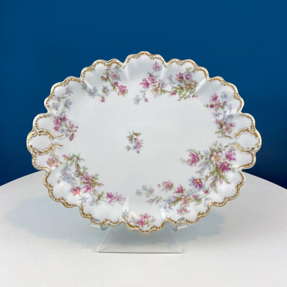 Oval Haviland Limoges Platter with Scalloped Edge. Stunning Porcelain Serving Dish. Wild Roses Motif. French Country. Serviceware. - Tampa Home & Garden Store